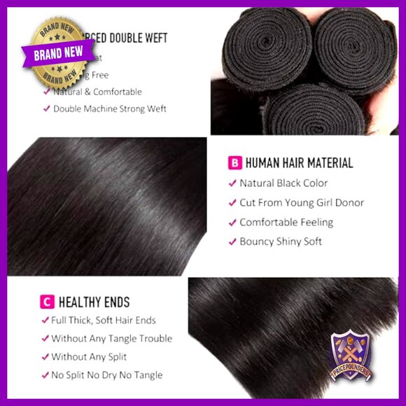 10A Brazilian Straight Human Hair Weave 3 Bundles 16-20 Inch main image 4